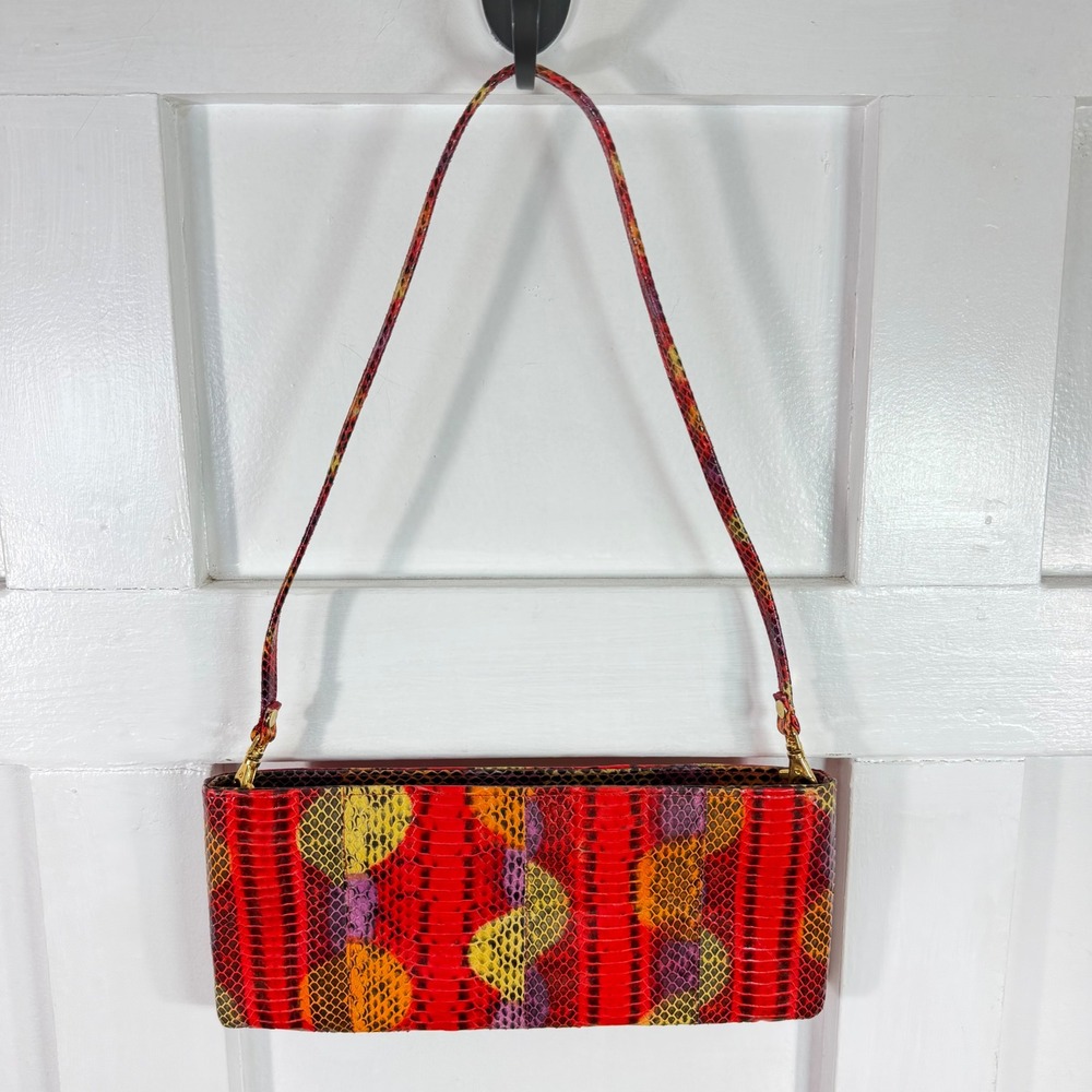 Impo Vintage Red‎ Multi Color Snakeskin Embossed Baguette Shoulder Bag Retro